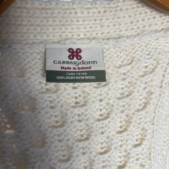 Carraig Donn Irish Wool Sweater Vest Cable Knit Button Front Ivory Grandpa XL - Picture 2 of 12